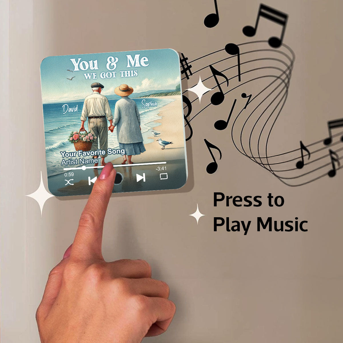 Old Couple Walking On Beach Favorite Song Personalized Music Fridge Magnet, Valentine's Gift For Her, Gift For Him