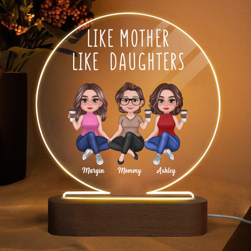 Pretty Doll Like Mother Like Daughter Sitting - Mother‘s Day Gift - Personalized Acrylic Circle LED Night Light