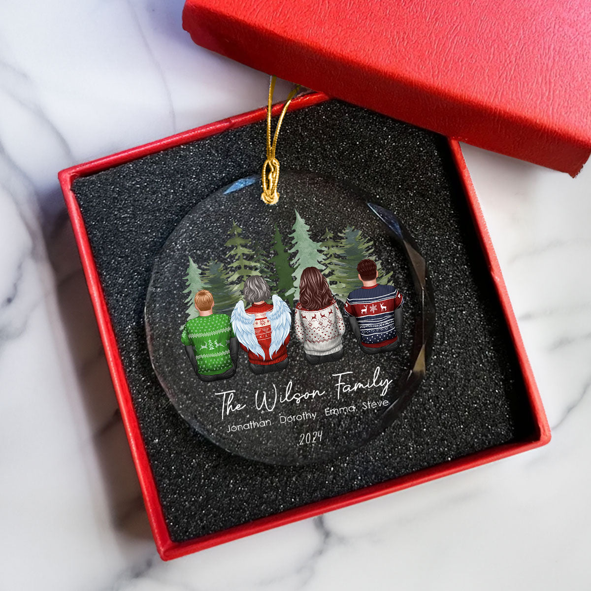 Personalized Family Christmas Personalized Glass Ornament, Custom Appearances & Names