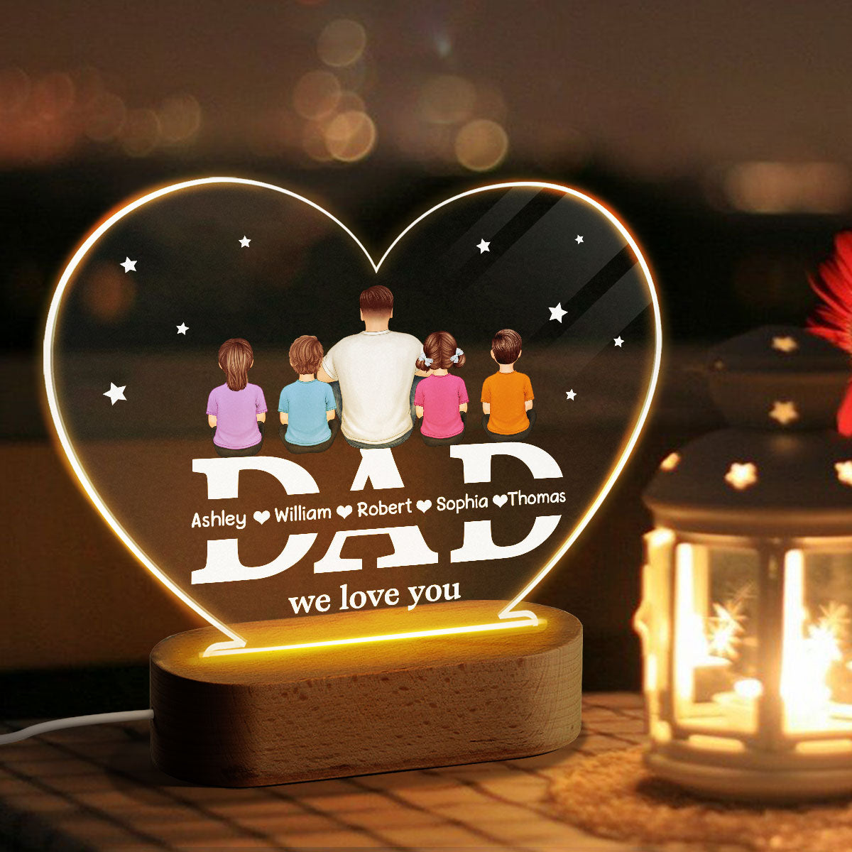 Dad We Love You Personalized Acrylic Heart LED Night Light