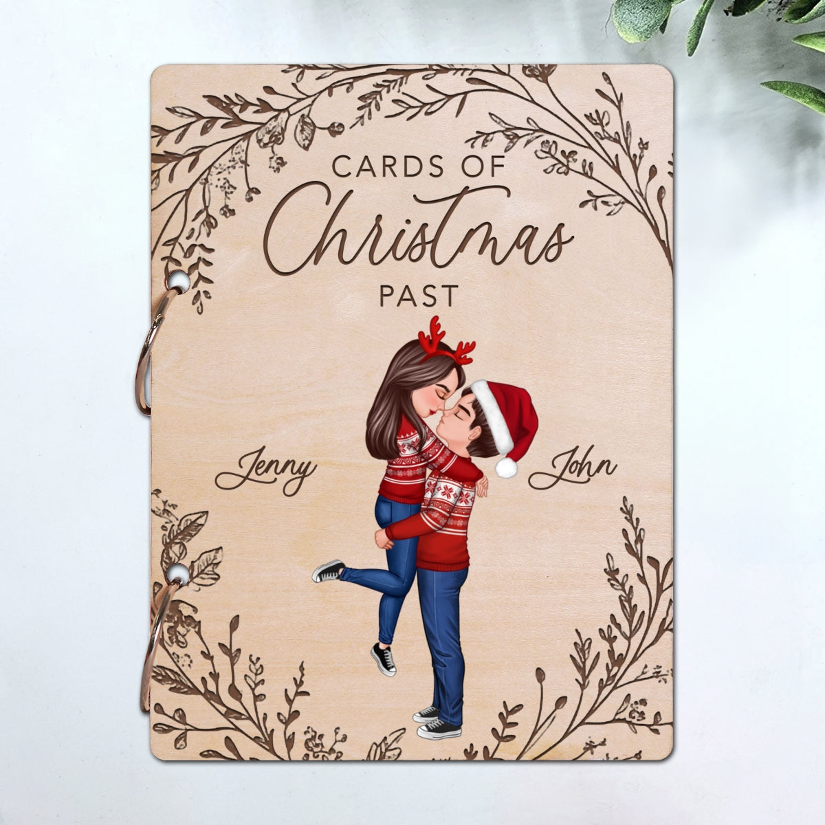 Kissing Couple Christmas Card Storage Personalized Christmas Card Keeper