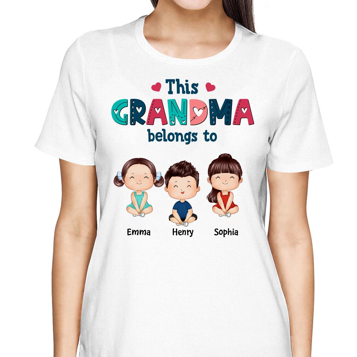 Doodle Pattern This Grandma Mom Belongs To Doll Kids Watercolor Style Personalized Shirt