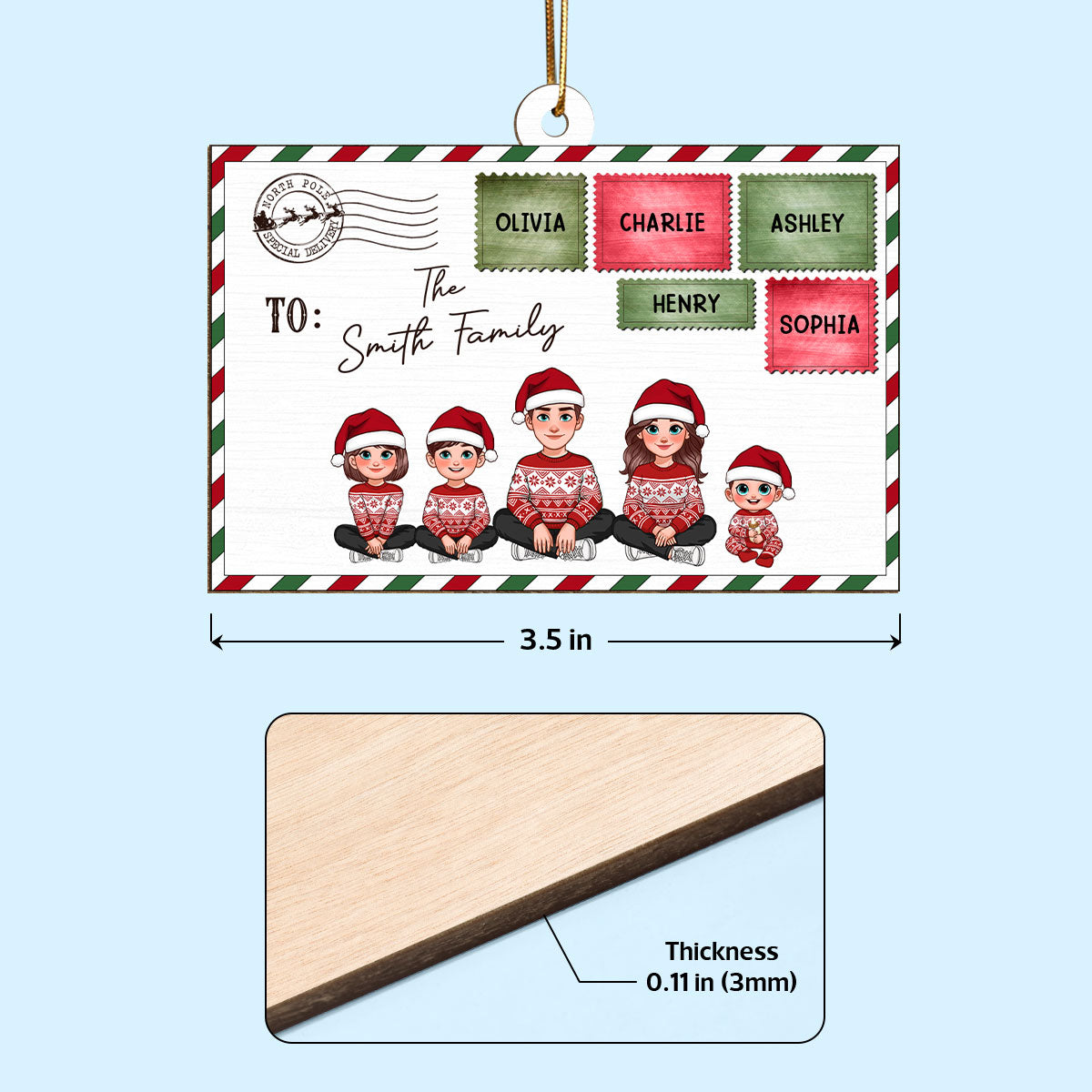 Santa Letter To Pretty Family Personalized Wooden Ornament