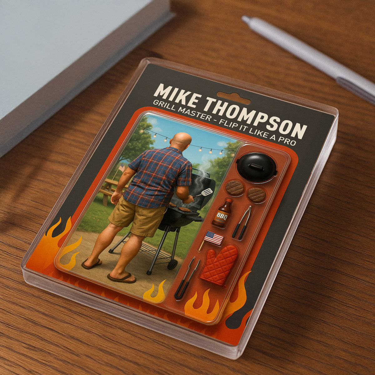 Grilling Master Dad Grandpa Man Realistic Figure Style Personalized Acrylic Block Plaque