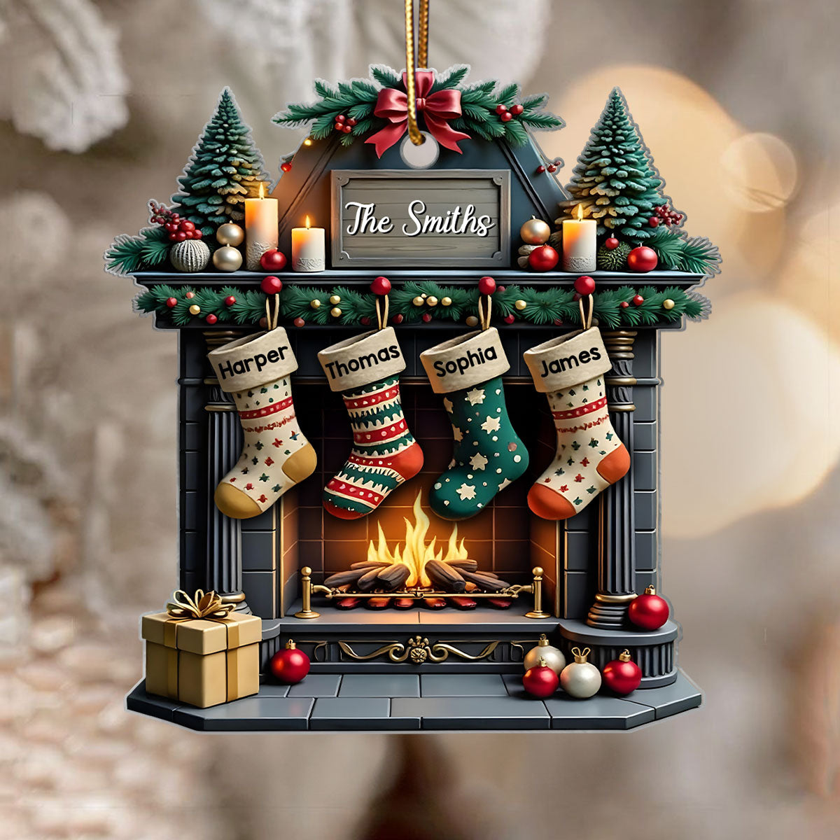 Vintage Retro Classic Fireplace Family Names Personalized Acrylic Orna vintage-retro-classic-fireplace-family-names-personalized-acrylic-orna
