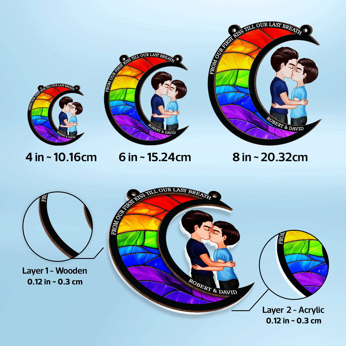 LGBT Couple From Our First Kiss Till Our Last Breath Personalized 2-Layer Suncatcher, Pride Month Gift For Him, For Her