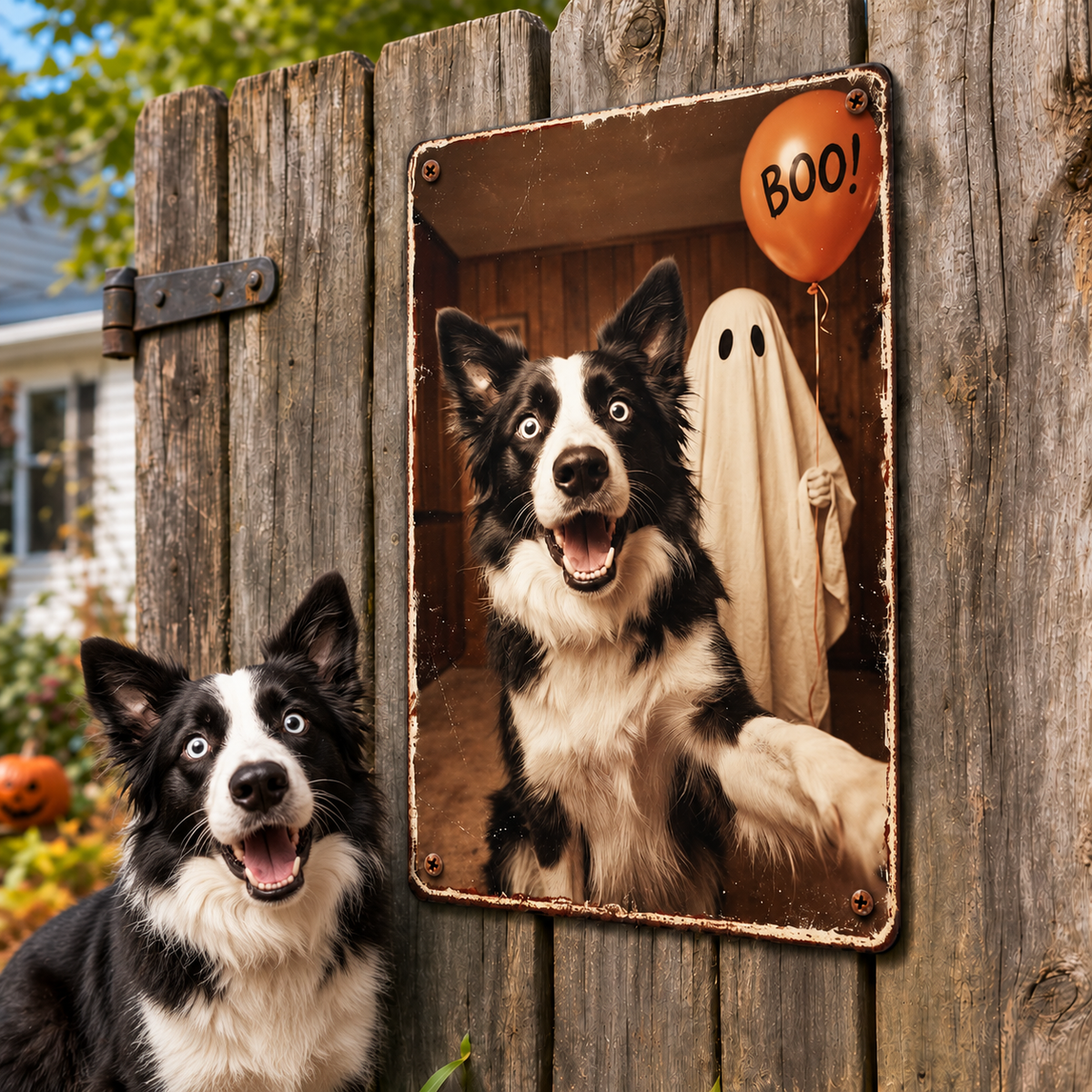 Custom Dog Cat Photo Halloween - Personalized Metal Sign - Trendy Vintage Spooky Tee for Pet Moms