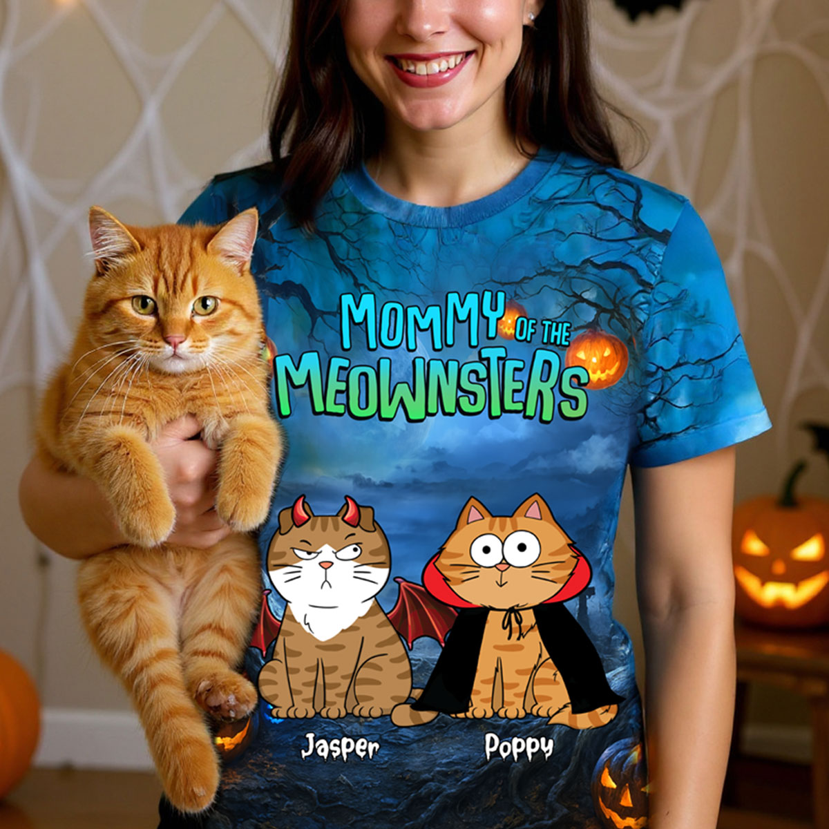 Halloween Night Mommy Daddy Of The Monsters Cats Personalized Shirt, Spooky Halloween Costume For Cat Lovers