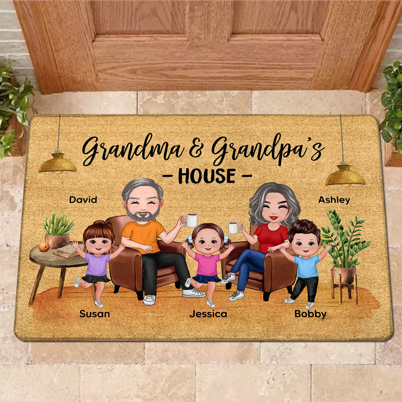 Grandma & Grandpa House With Happy Doll Kids Personalized Doormat ...
