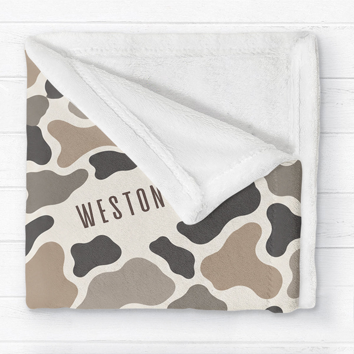 Wildlife Camo Print Custom Baby Name - Personalized Fleece Blanket - Nursery Hunting Theme For Baby Boy
