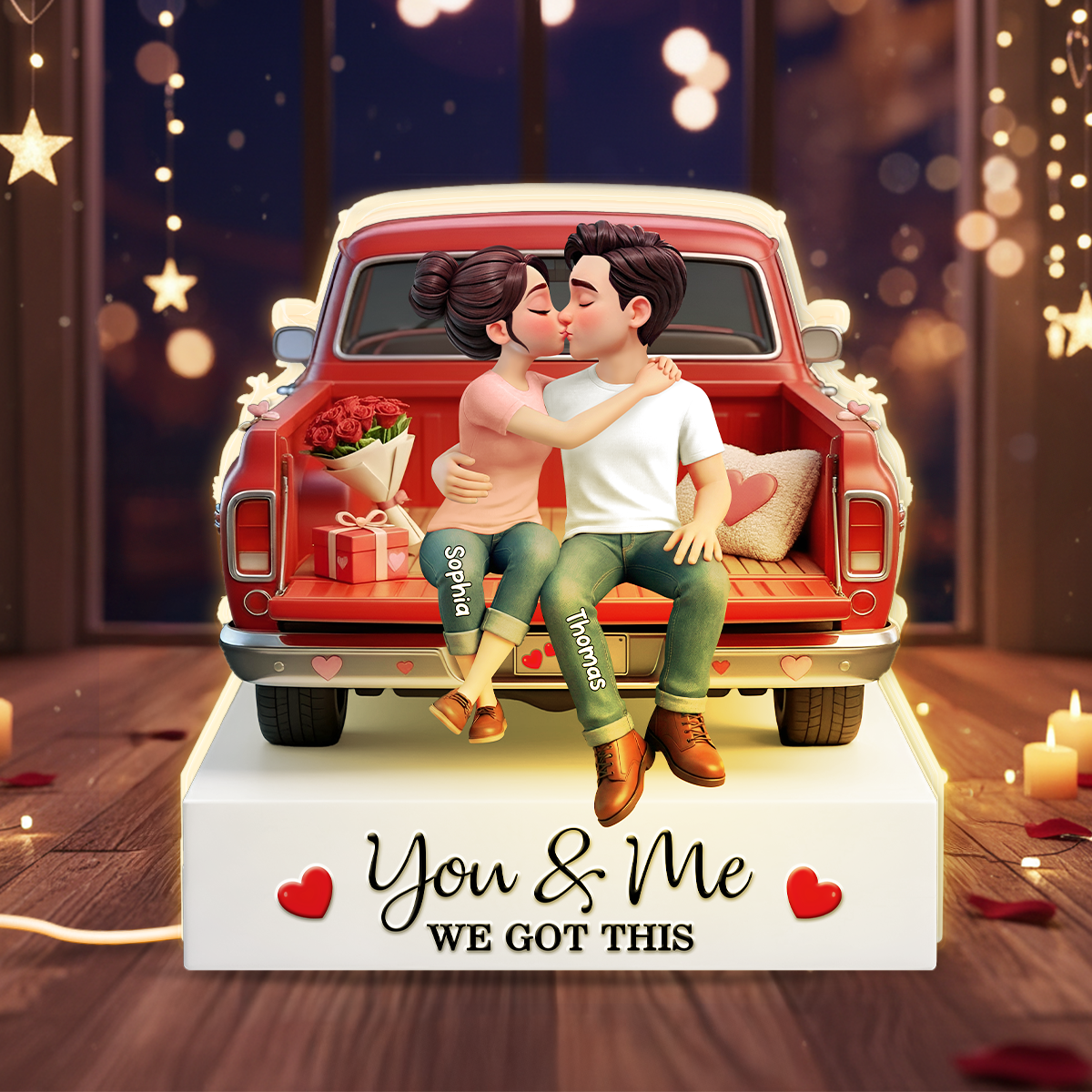 Eternal Love Couple Sitting Kissing Valentine Truck - Personalized Light Box - Valentine's Day Gift For Couple, For Him, For Her