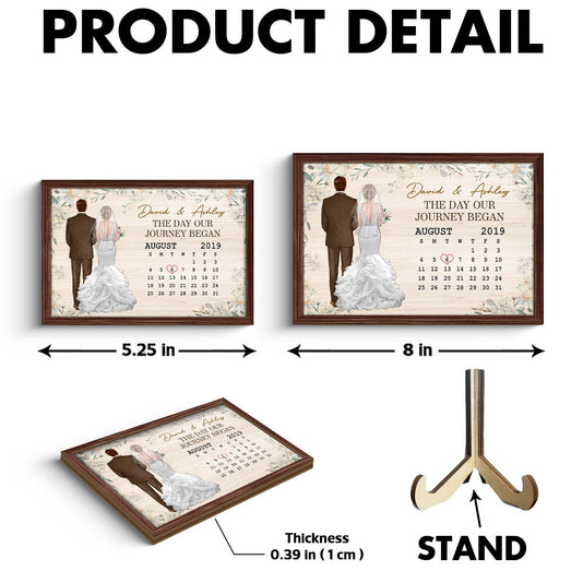Back View Couple Wedding Anniversary Date Calendar Personalized 2-Layer Wooden Plaque