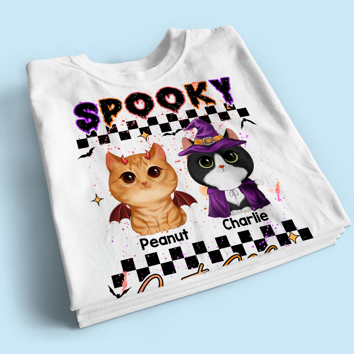 Spooky Cat Mom Halloween Watercolor Cute Cats Personalized Shirt
