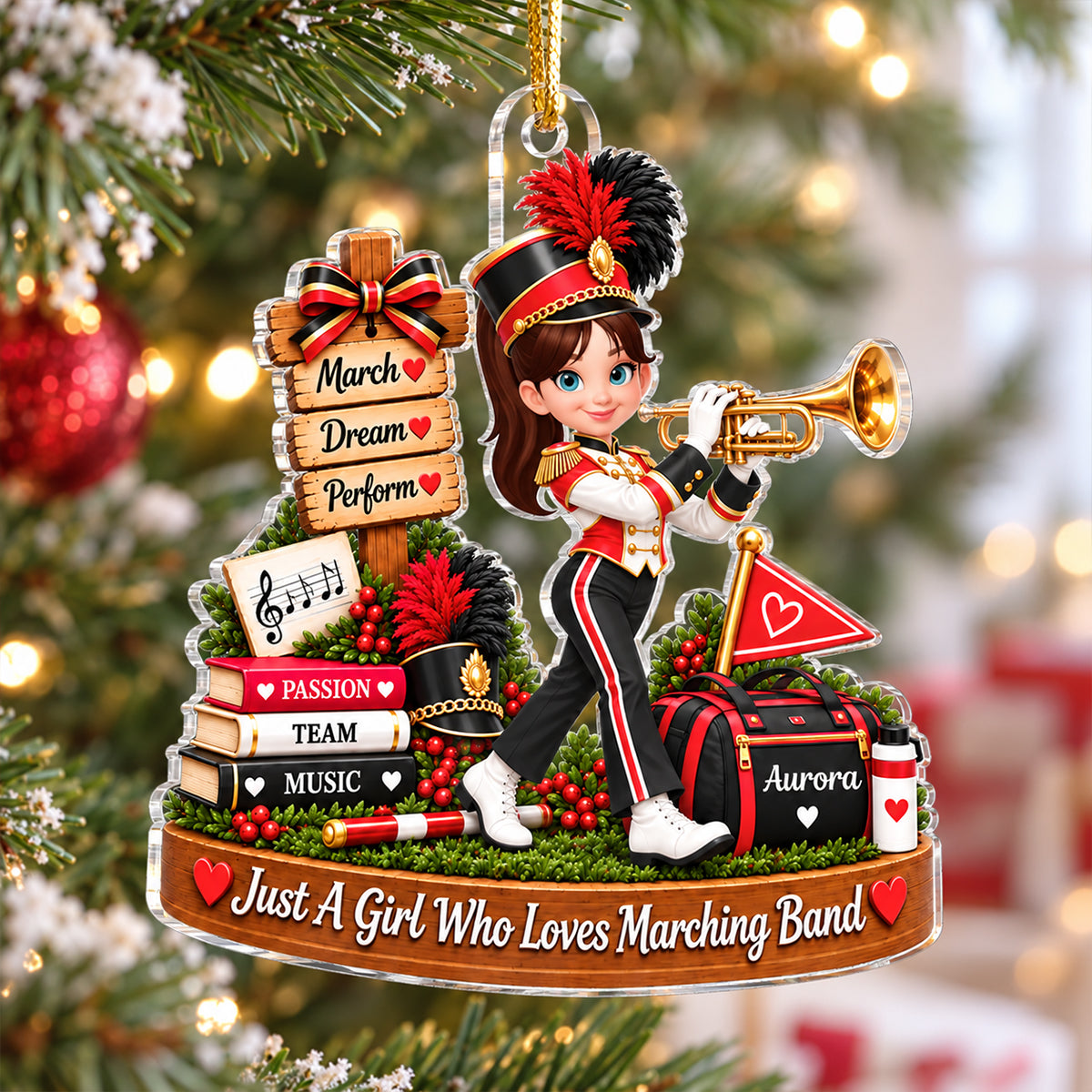Just a Girl Who Loves Marching Band - Personalized Acrylic Ornament - Christmas Gift for Daughter, Granddaughter