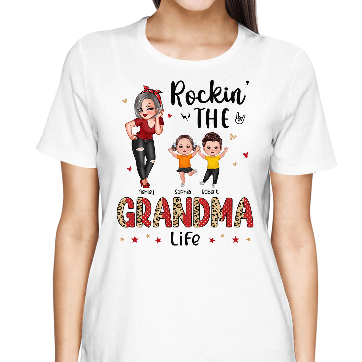 Leopard Polka Dot Grandma Grandkids Personalized Shirt