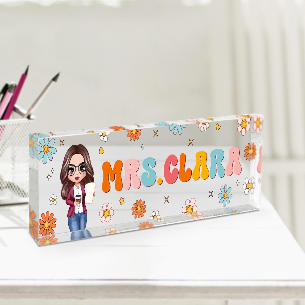 Teacher Beautiful Personalized Acrylic Desk Name Plate, Teacher Appreciation Gift, Back To School Gift For Teacher