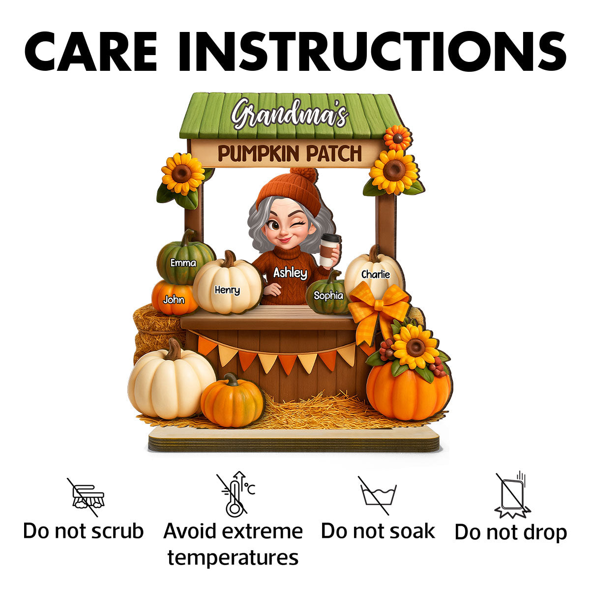 Grandma Mom Fall Season Pumpkin Stand 3D Effect Personalized Wooden Plaque