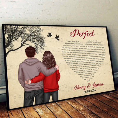 Couple Hugging Back View Heart Shaped Song Lyrics Art Personalize Poster, Anniversary  Gift For Him, For Her