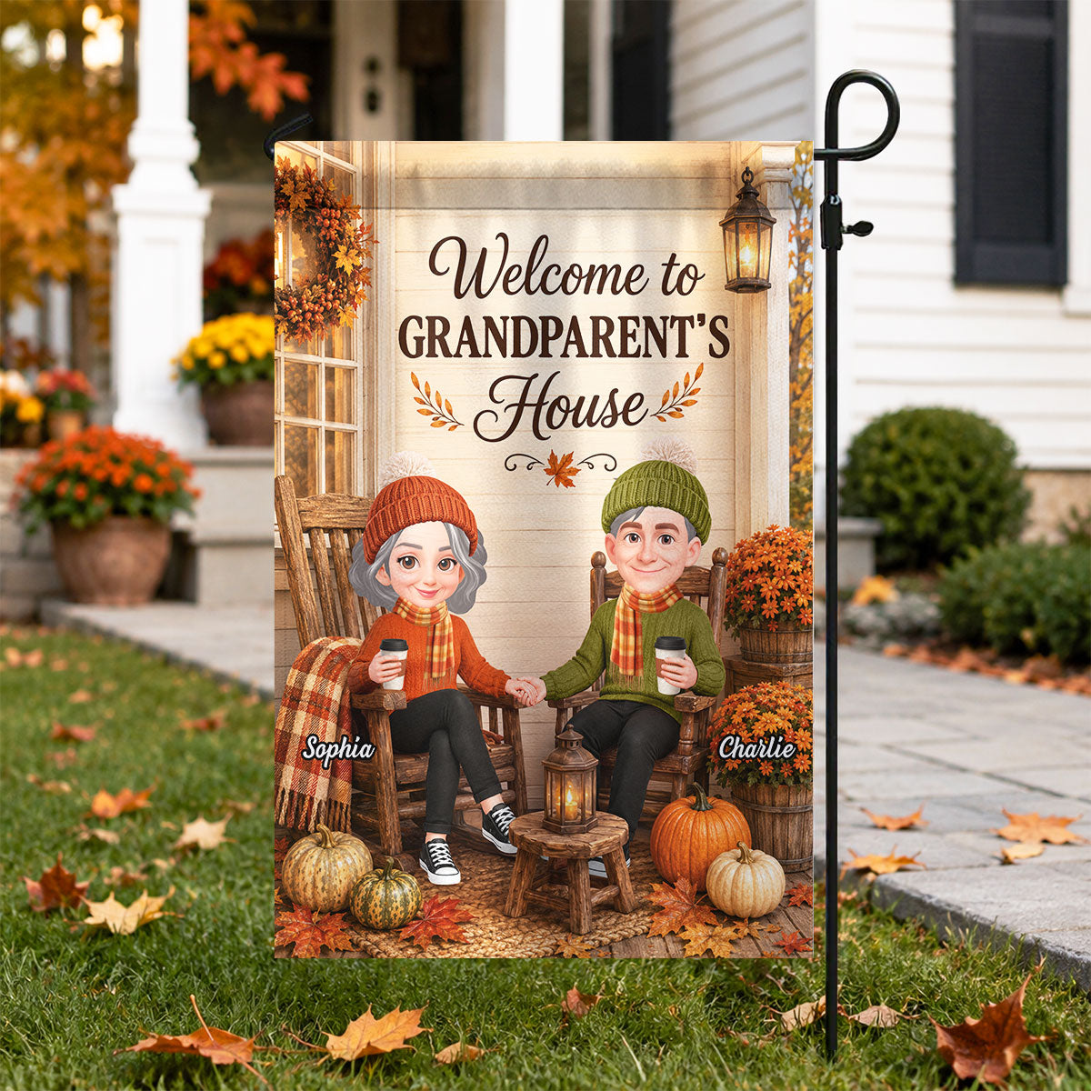 Cozy Season Grandparent's House - Personalized Garden Flag - Fall Season Decor Gift, Gift For Grandma Grandpa