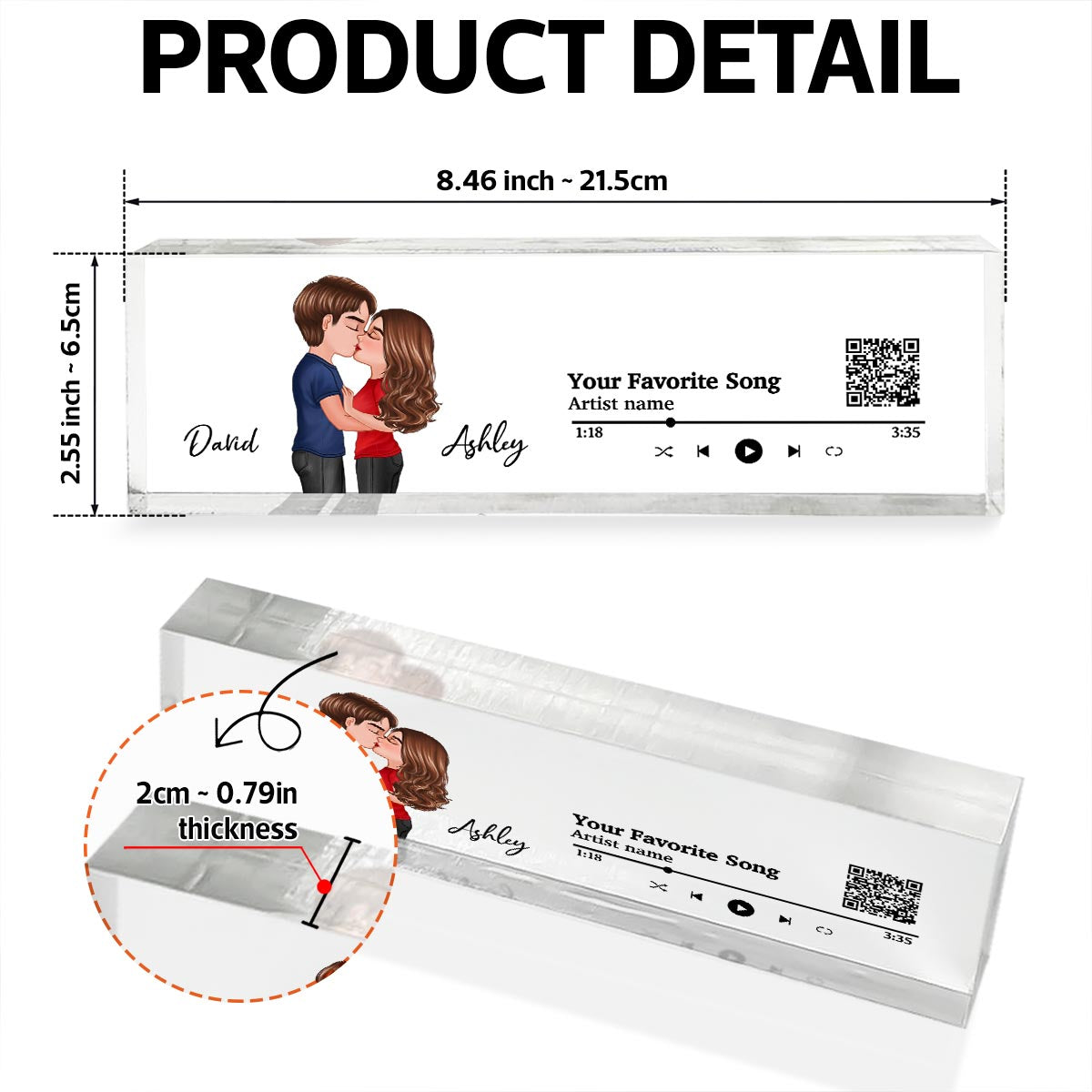 Couple Kissing Favorite Song QR Code Personalized Acrylic Block Plaque