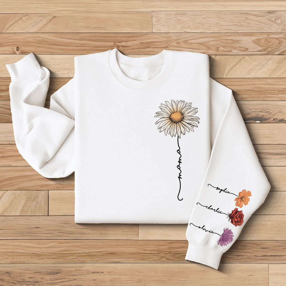Mama Mom Grandma Birth Month Flower Personalized Sleeve Printed Sweatshirt