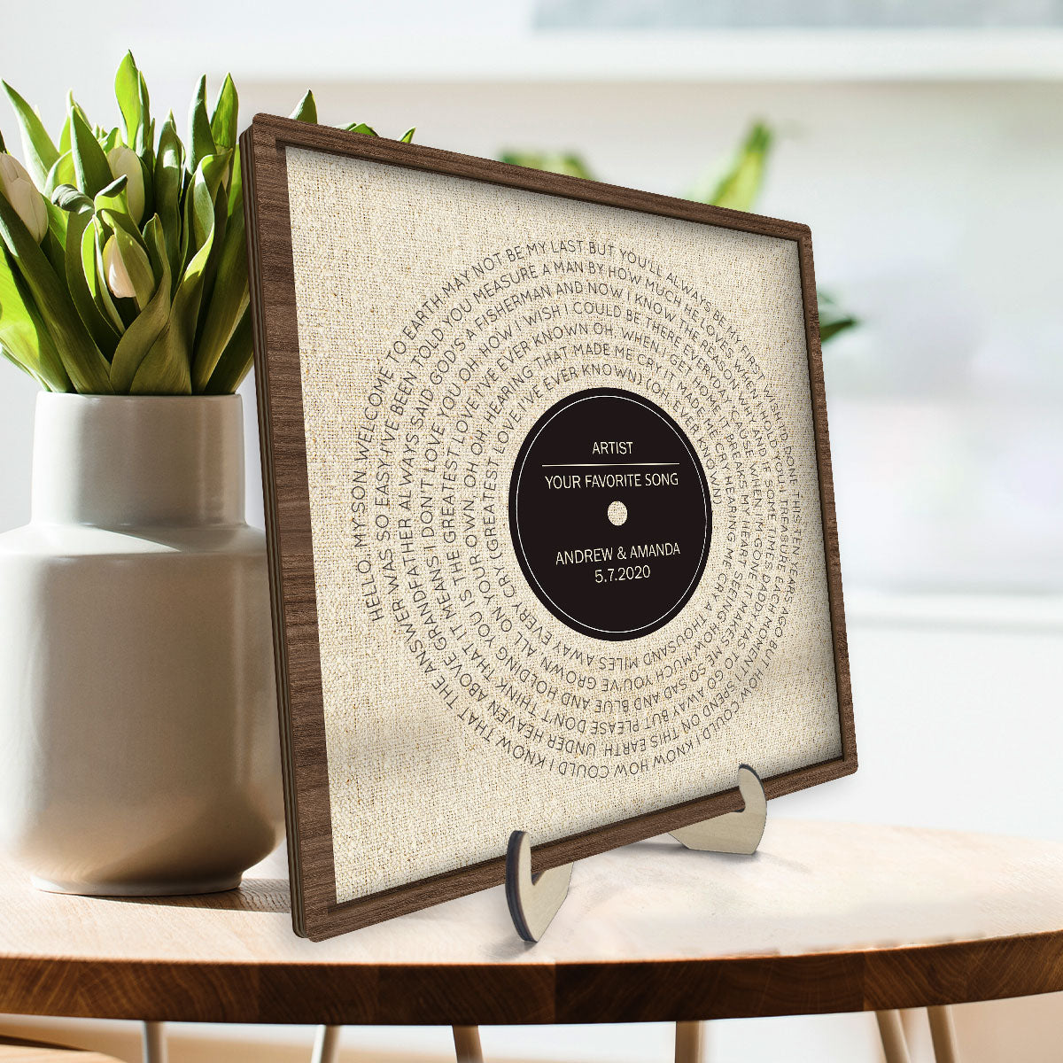 Vinyl Record First Dance Song Lyrics Wall Art Personalized 2-Layered Wooden Plaque, Valentine's Day, Anniversary Gift for Him or Her - Music Lover