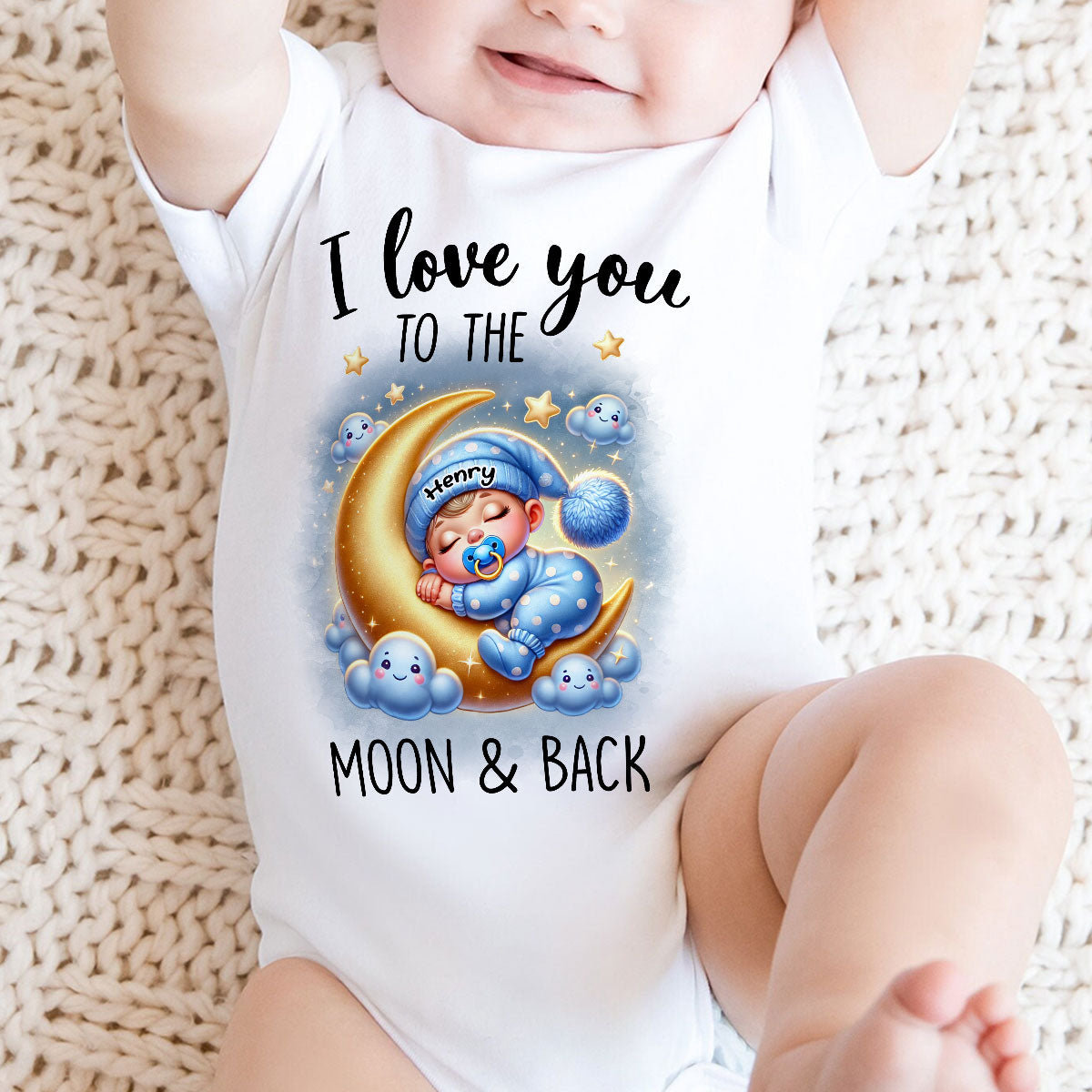 Love You To The Moon & Back Cute Baby On Moon Personalized Baby Onesie