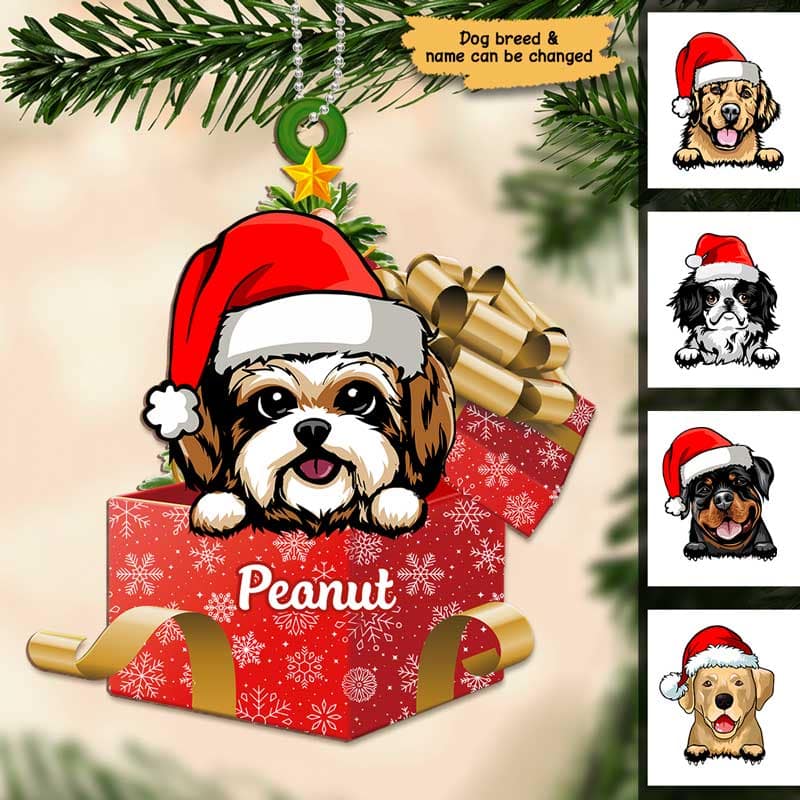 Peeking Dogs On Christmas Gifts Personalized Wooden Ornament