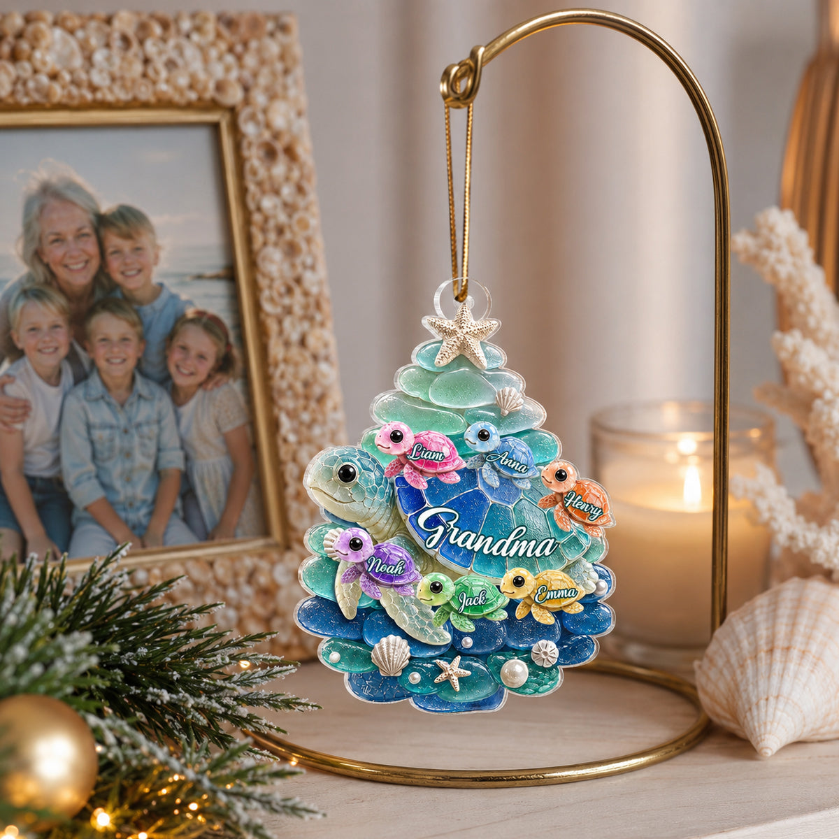Turtle Grandma Grandkids - Personalized Acrylic Ornament - Christmas Gift for Grandma, Grandkids
