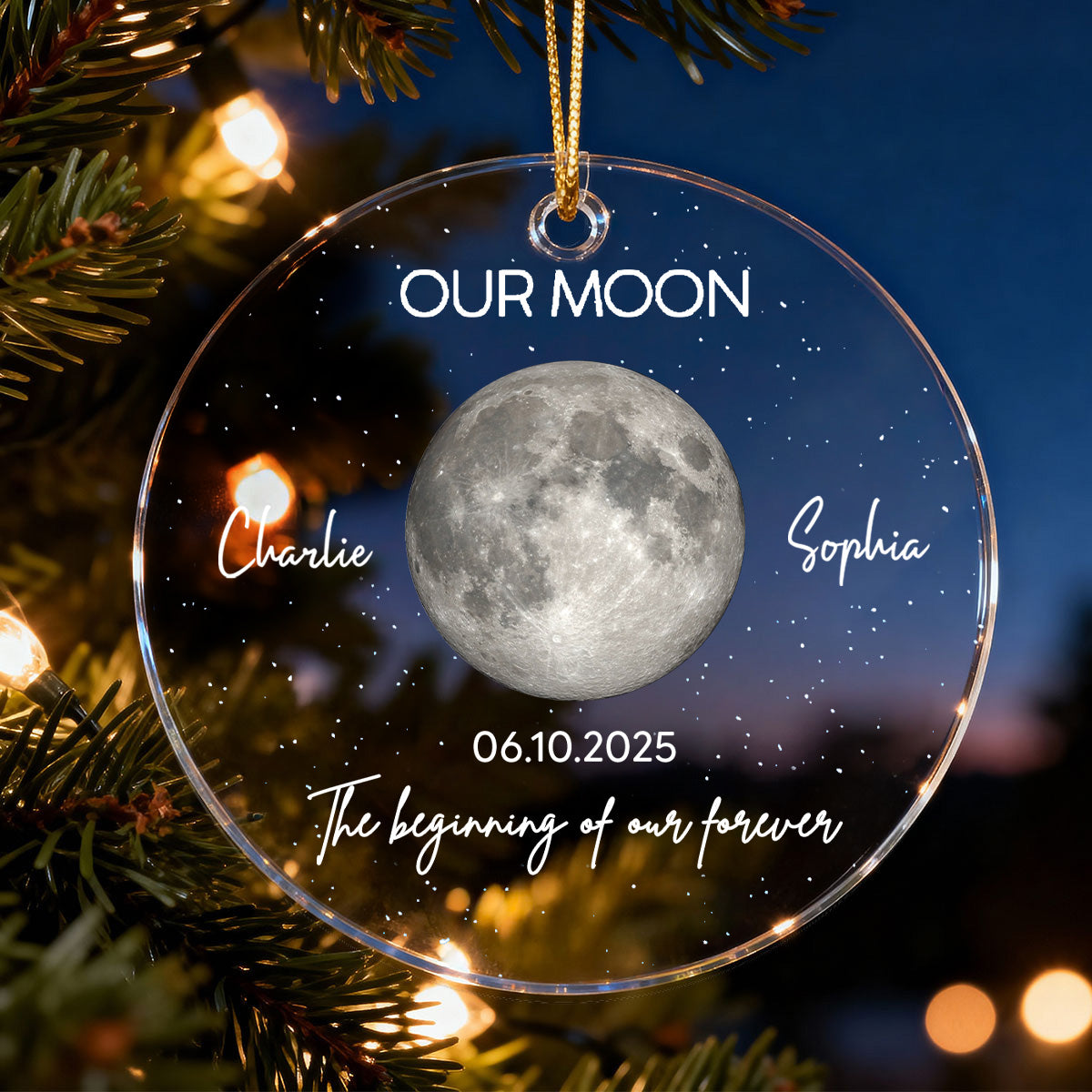 Moon Phase Couple The Beginning Of Our Forever - Personalized Acrylic Ornament - Gift For Couple