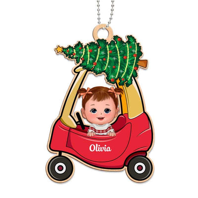 Baby In Christmas Car Toy First Christmas Personalized Wooden Ornament