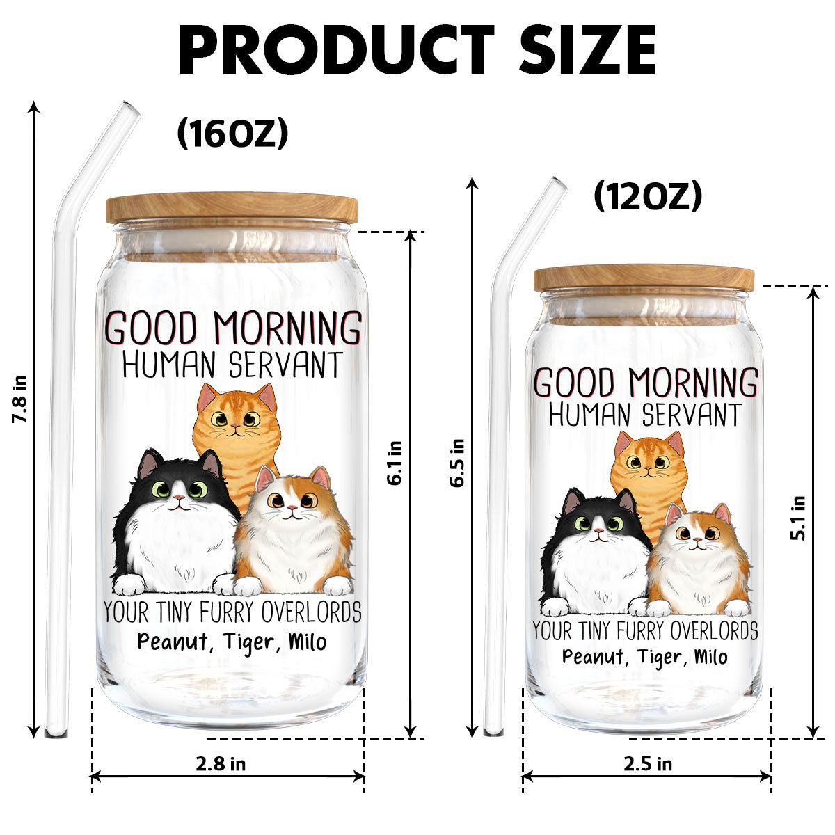 Good Morning Cat Human Servant Funny Gift For Cat Lovers Personalized Clear Glass Can