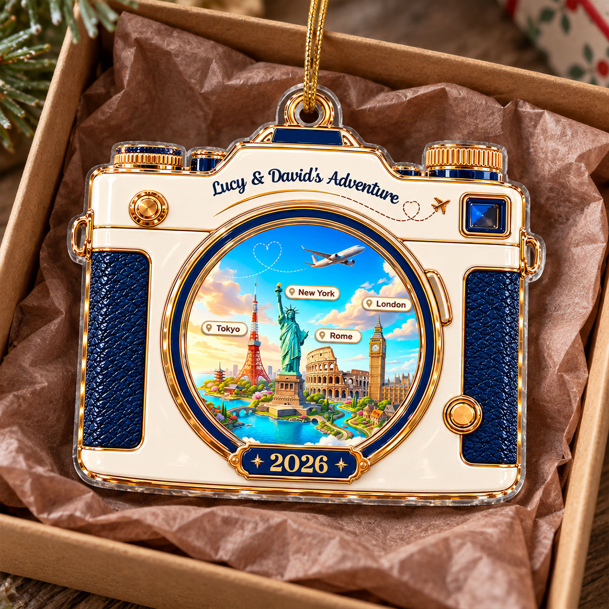 Travel Destination Landmarks Camera Lens 2D Flat Printed - Personalized Acrylic Ornament - Traveling Destination Keepsake, Christmas Gift For Traveling Lovers