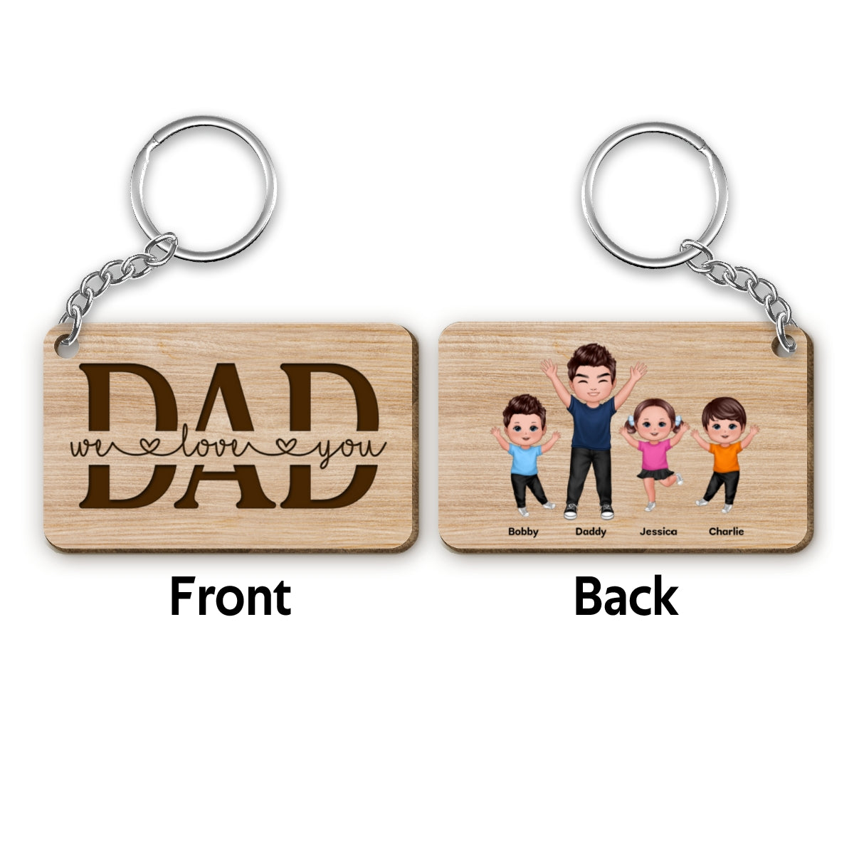 Best Dad Ever Happy Man Kids Dog Cat Personalized Wooden Keychain