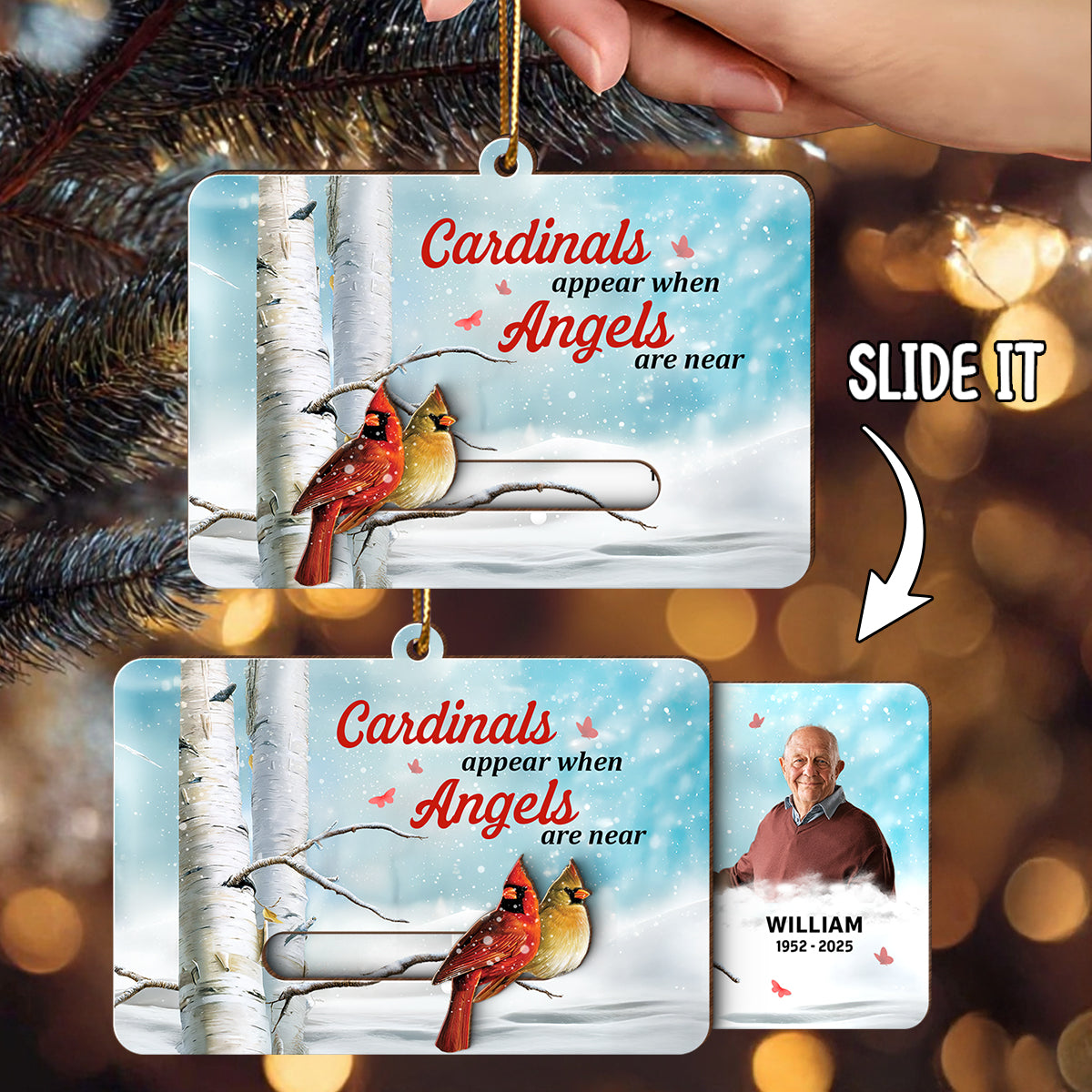 Cardinals Appear When Angels Are Near Custom Photo - Personalized Slider Ornament - Memorial Remembrance Keepsake
