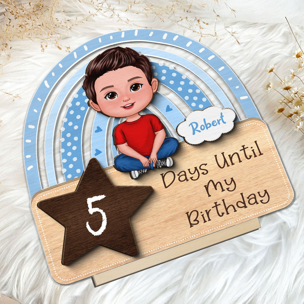 Unique Countdown For Kid Birthday Special Event Personalized 2-Layer Standing Wooden Plaque