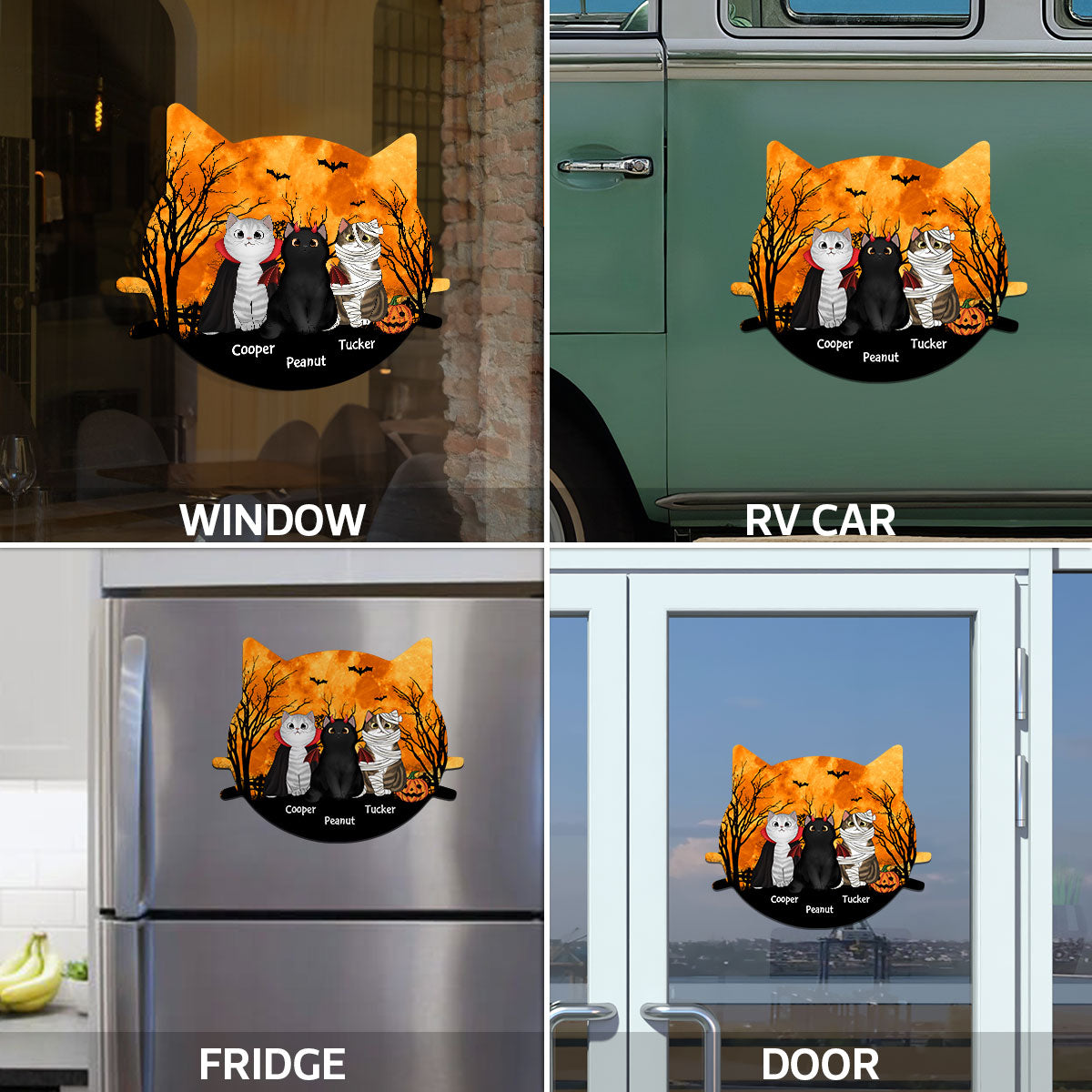 Halloween Cat Face Shaped Personalized Halloween Decal, Car Decal, Window Sticker, Halloween Decoration