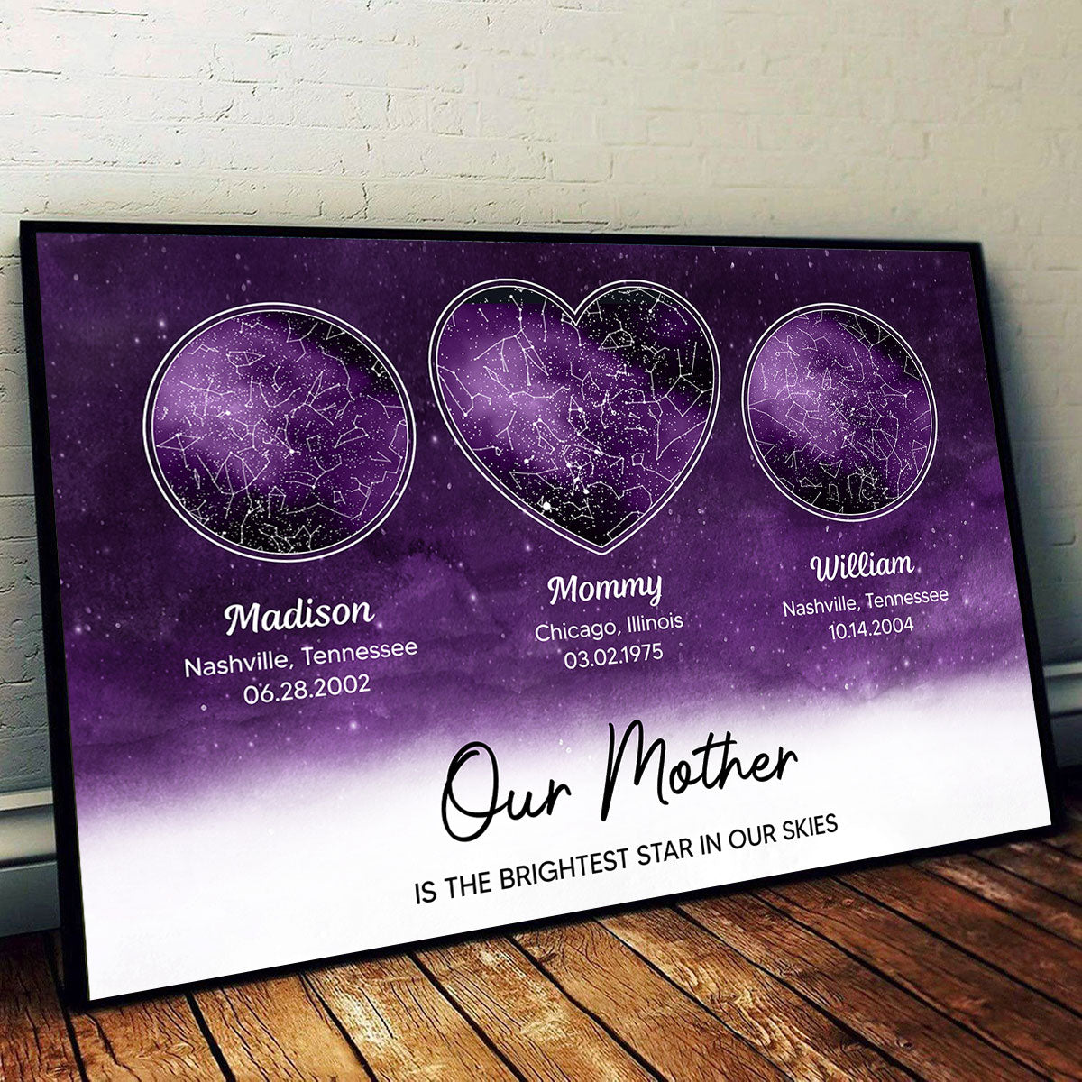 Mom The Brightest Star Custom Star Map by Location & Date, Real Astronomical Data, Personalized Poster Gift for Mom from Daughter, Gift for Mom from Son