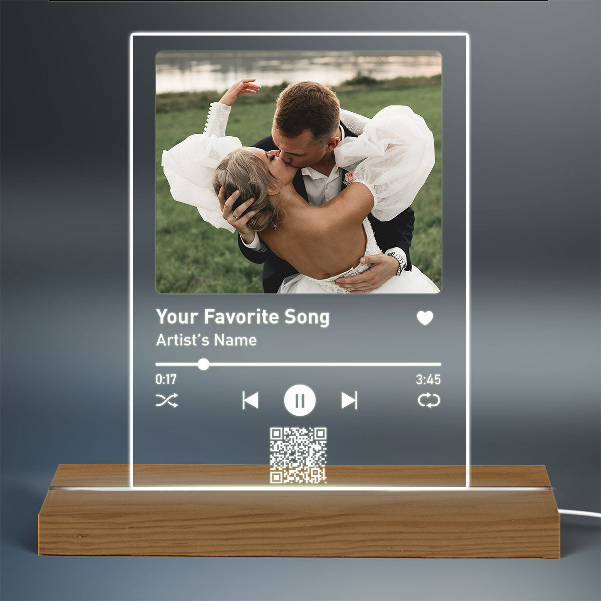 Couple Music Custom Song Scannable QR Code Gift For Him Gift For Her Personalized Acrylic LED Night Light