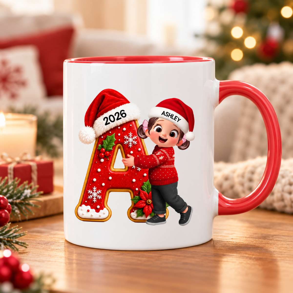 Joyful Christmas Letter Hug - Personalized Mug - Gift For Boys, Girls, Grandkids