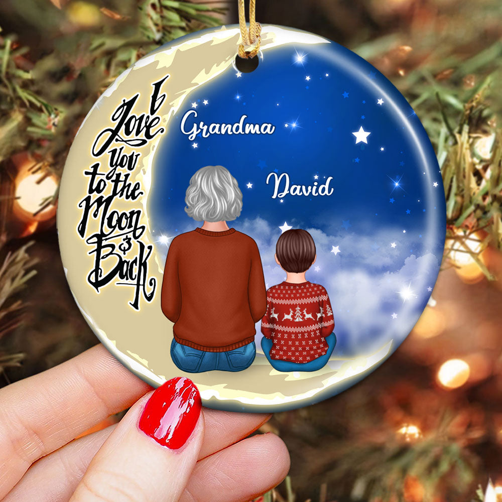 Grandma Grandkids On Moon - Personalized Ornament - Christmas Gift
