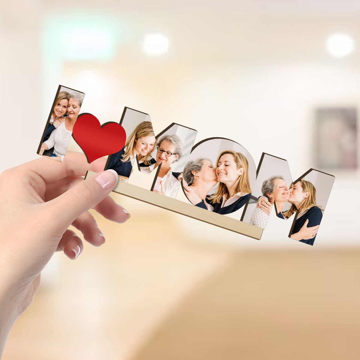 We Love Mom Photo Insert Personalized Standing Wooden Plaque