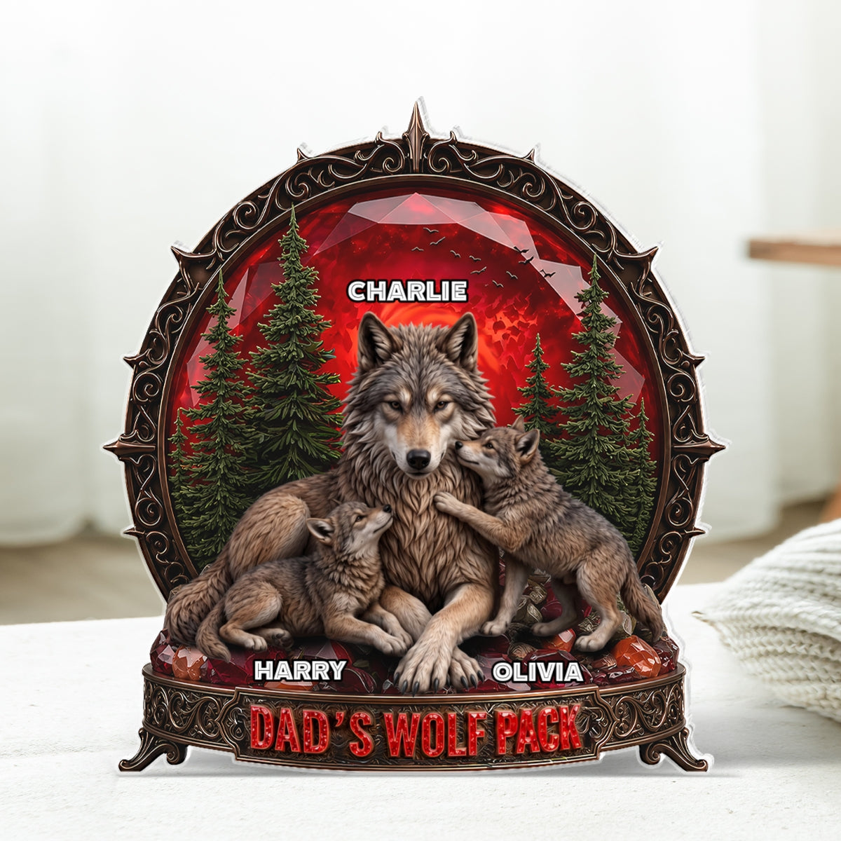 Papa's Wolf Pack - Personalized Acrylic Block Plaque - Father's Day Gift for Dad, Husband