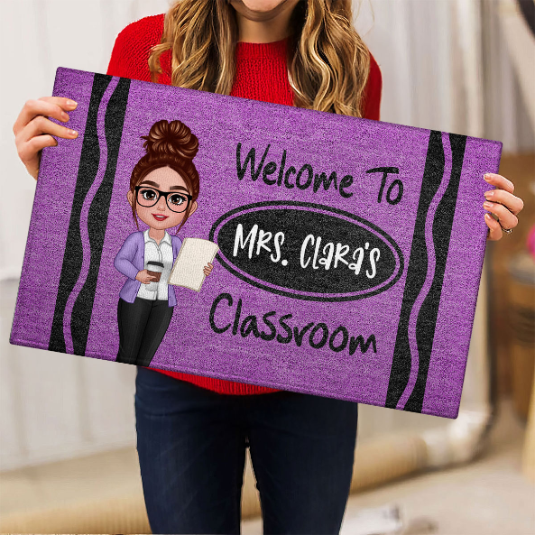 Teacher Crayon Welcome To Classroom - Personalized Doormat - Back To School Gift, Classroom Decoration