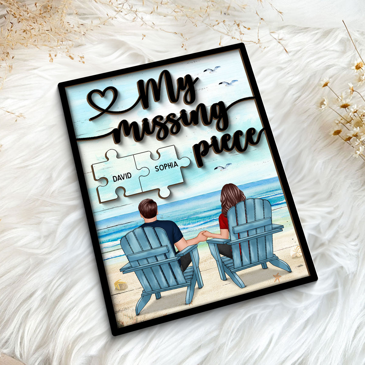 My Missing Piece Back View Couple Beach Landscape Valentine‘s Day Gift For Him For Her Personalized 2-Layer Wooden Plaque