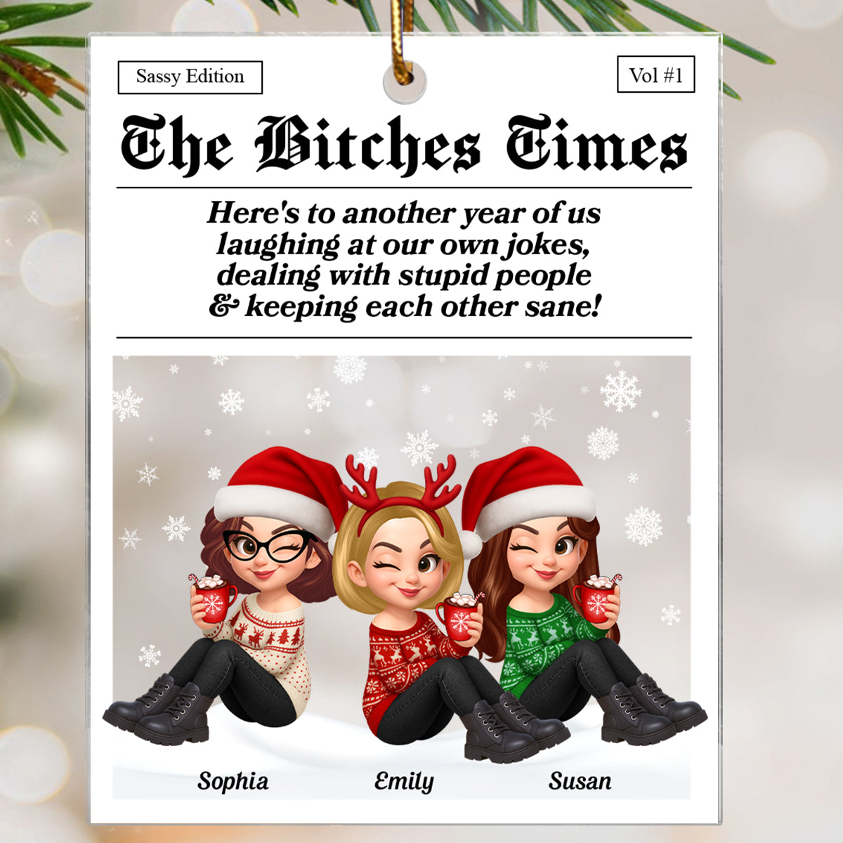 Funny Christmas Besties Magazine Edition - Personalized Acrylic Ornament - Gift For Best Friends