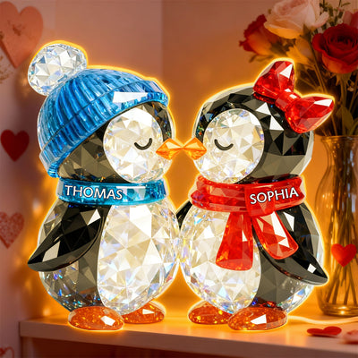 Penguin Couple Eternal Love - Personalized Light Box - Gift for Him, Gift for Her