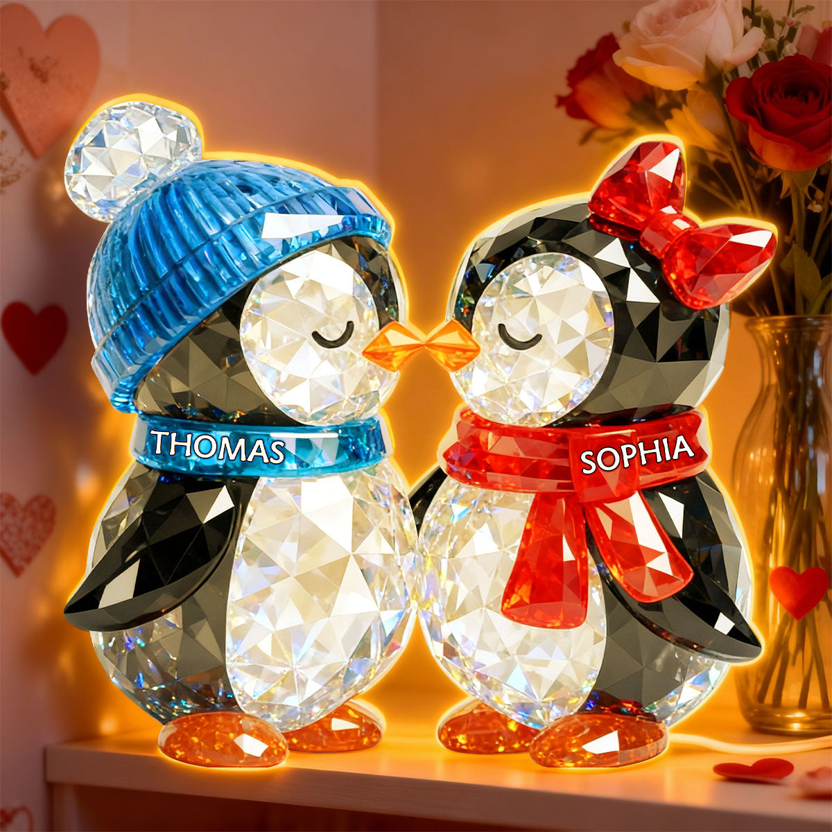 Penguin Couple Eternal Love - Personalized Light Box - Gift for Him, Gift for Her