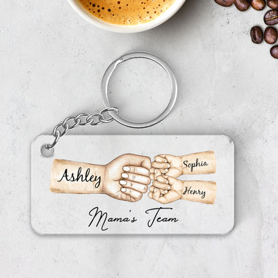 Mama's Team Fist Bump Personalized Acrylic Keychain, Gift For Mom, Grandma