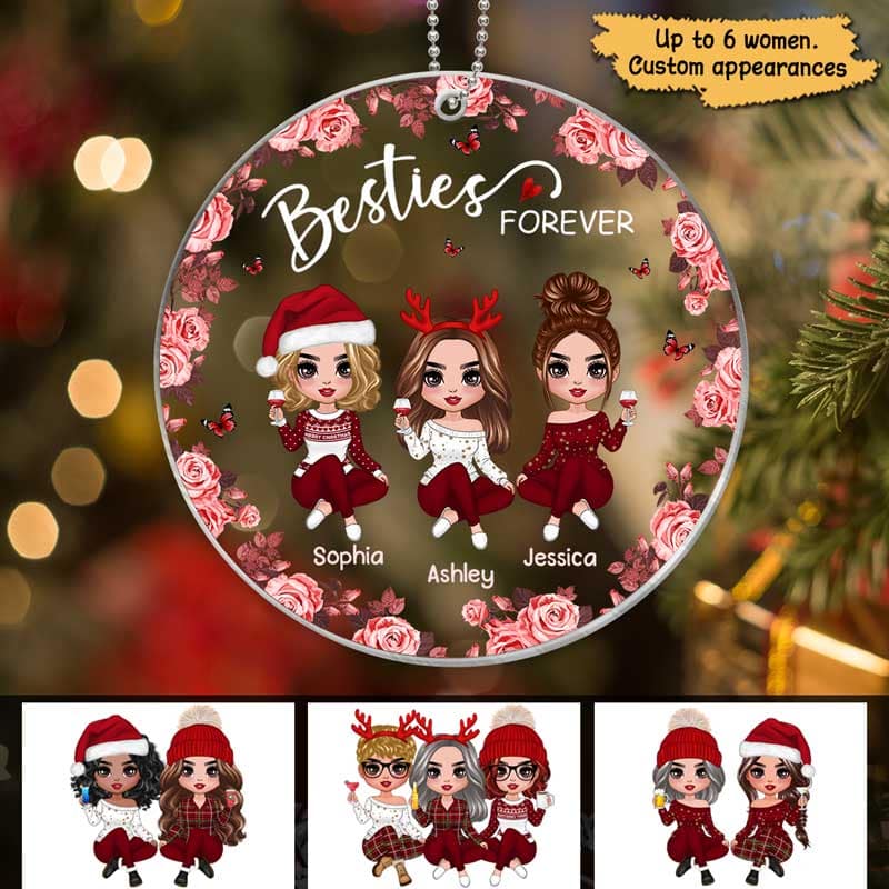 Besties Forever Floral Wreath Personalized Christmas Acrylic Ornament